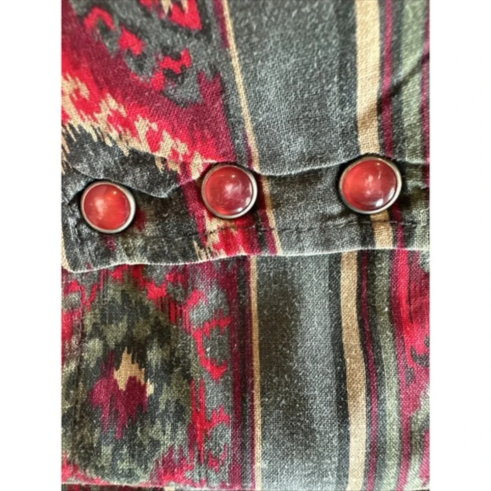 Vtg‎ Ruddock Bros Aztec Pearl Snap Shirt Red Pearl Snaps Western 17/34 Xl Tails - Picture 15 of 16